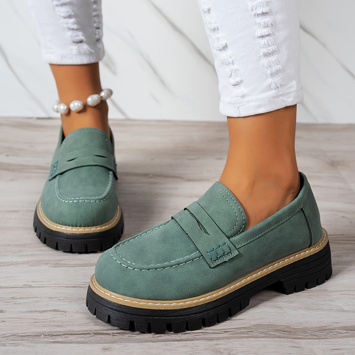 Mokasyny damskie | okrągły nosek, styl retro