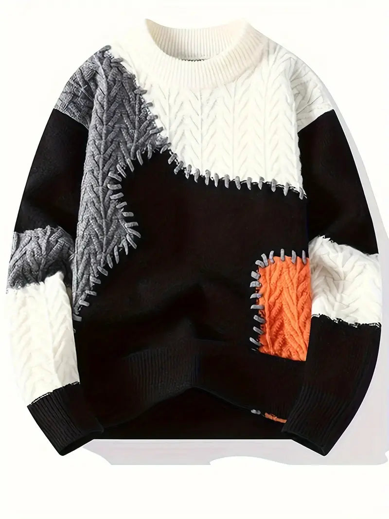 Sweter męski | wzór patchworkowy, luźny krój