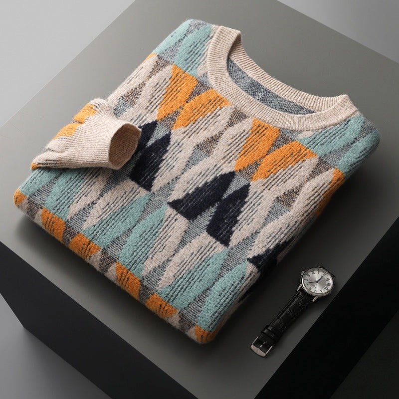 Sweter męski | geometryczny wzór, klasyczny krój