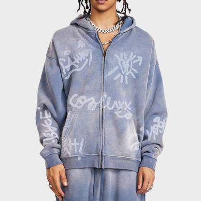 Bluza męska z kapturem | nadruk graffiti, oversize