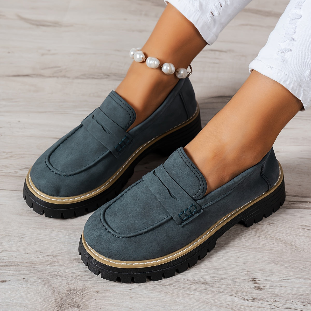 Mokasyny damskie | okrągły nosek, styl retro