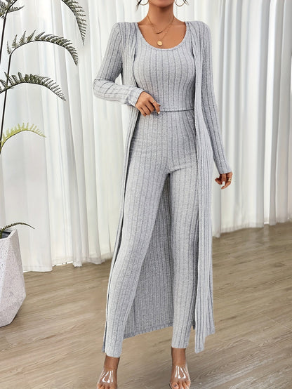 Komplet damski trzyczęściowy | kardigan, legginsy