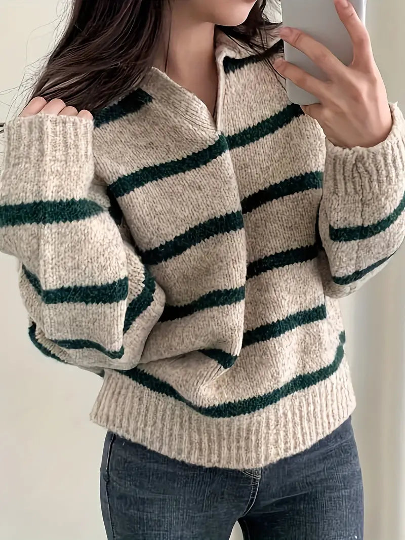 Sweter damski | paski, prosty krój