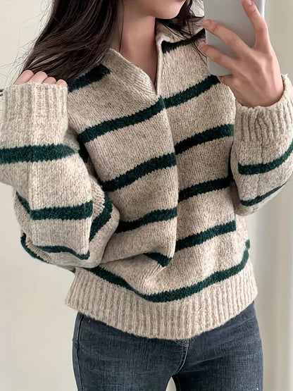 Sweter damski | paski, prosty krój