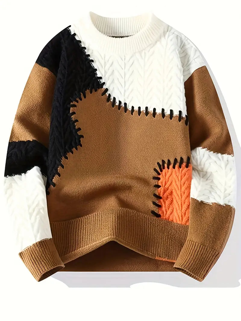 Sweter męski | wzór patchworkowy, luźny krój