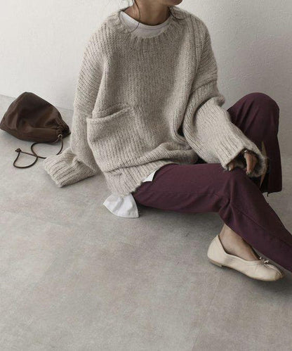 Sweter damski | oversize, kontrastowa kieszeń