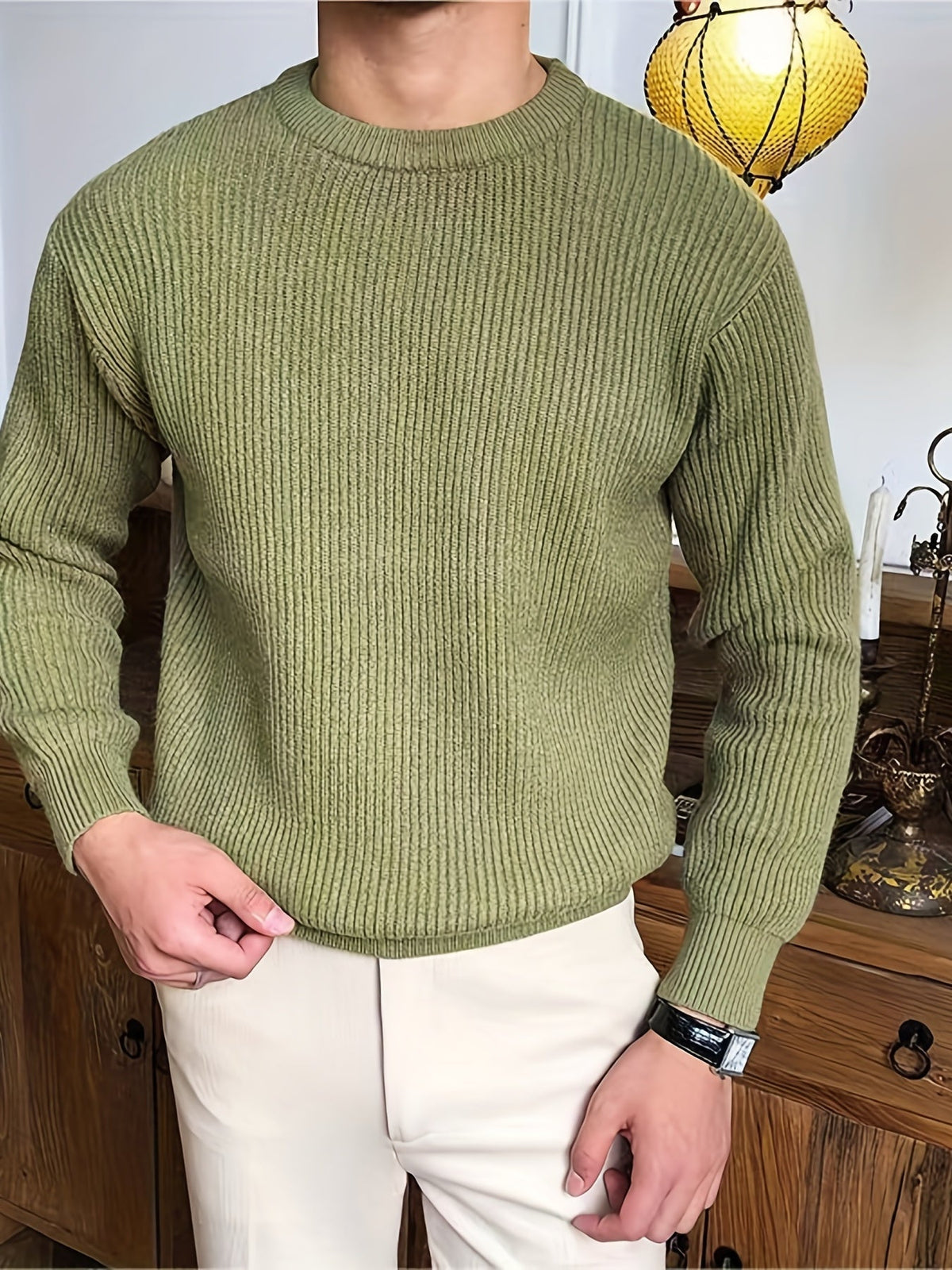 Sweter męski | wzór w warkocze, dopasowany krój