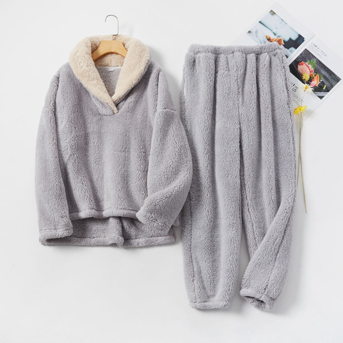Piżama damska | fleece, kołnierz sherpa