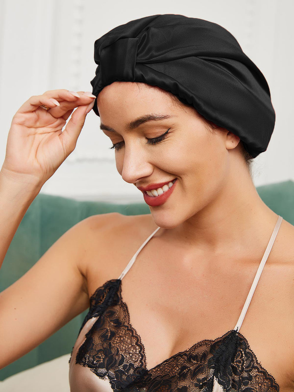 Turban nocny damski | satyna, elastyczna taśma