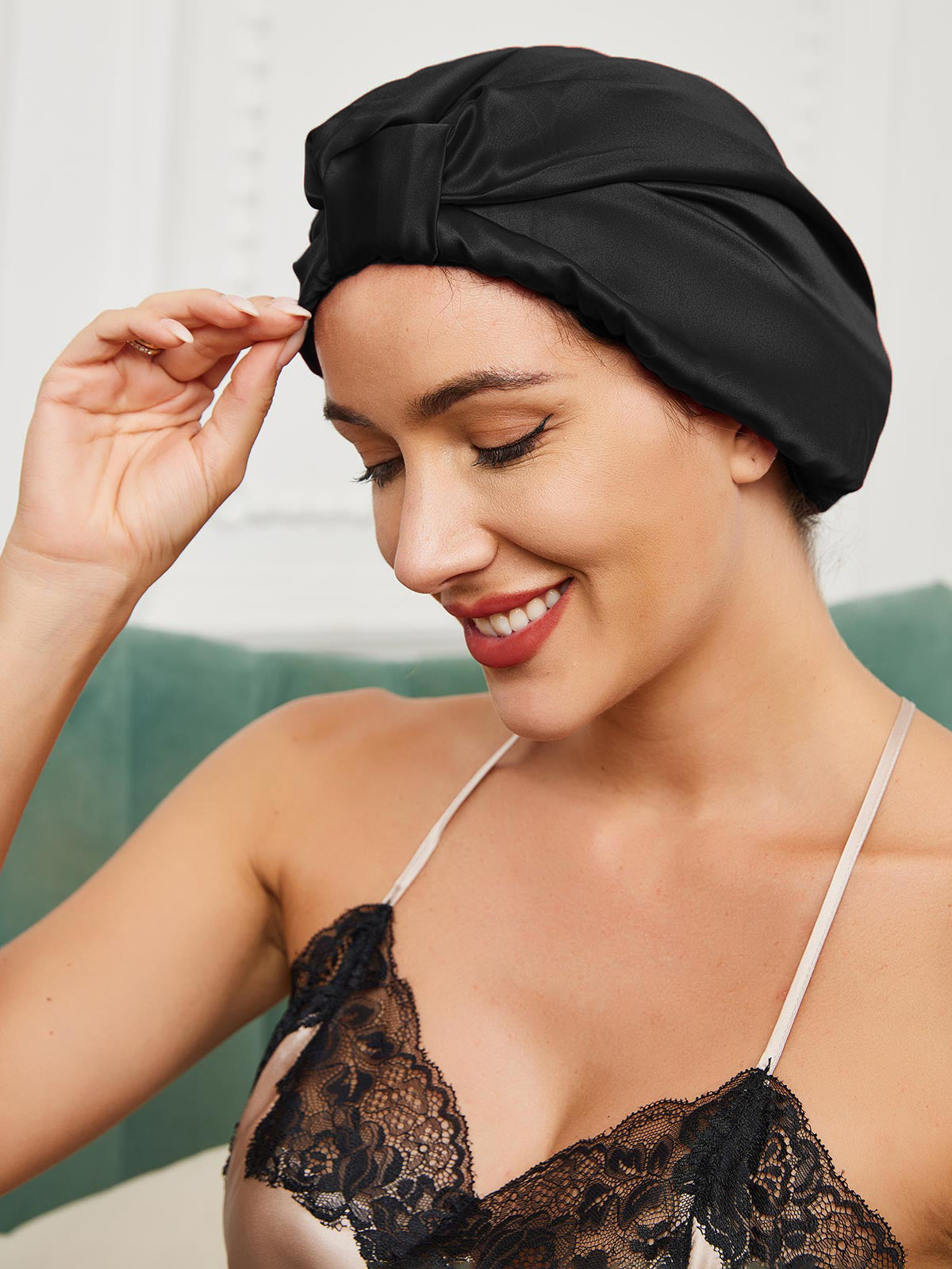Turban nocny damski | satyna, elastyczna taśma
