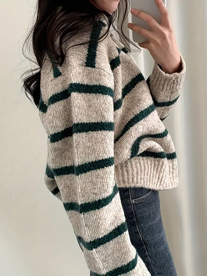 Sweter damski | paski, prosty krój