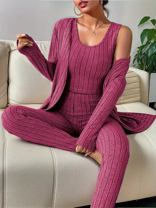 Komplet damski trzyczęściowy | kardigan, legginsy