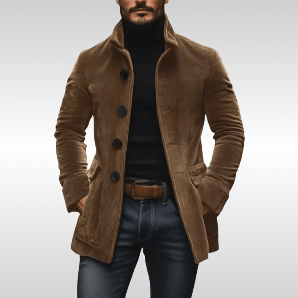 Kurtka sztruksowa męska | slim fit, wyraziste guziki