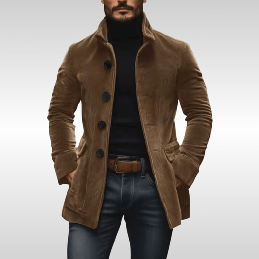 Kurtka sztruksowa męska | slim fit, wyraziste guziki