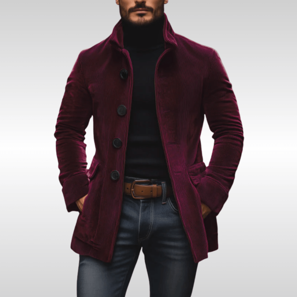 Kurtka sztruksowa męska | slim fit, wyraziste guziki