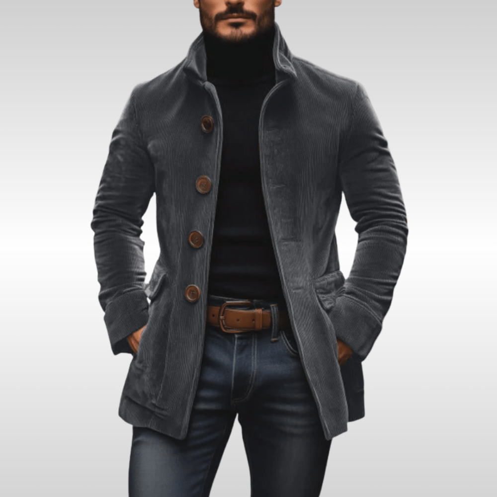 Kurtka sztruksowa męska | slim fit, wyraziste guziki