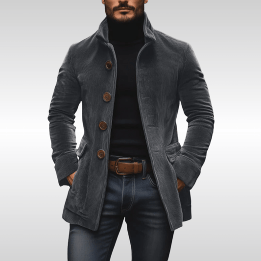 Kurtka sztruksowa męska | slim fit, wyraziste guziki