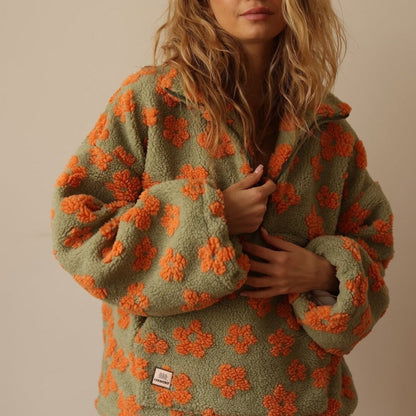 Sweter damski oversize | kwiatowy wzór, dzianina