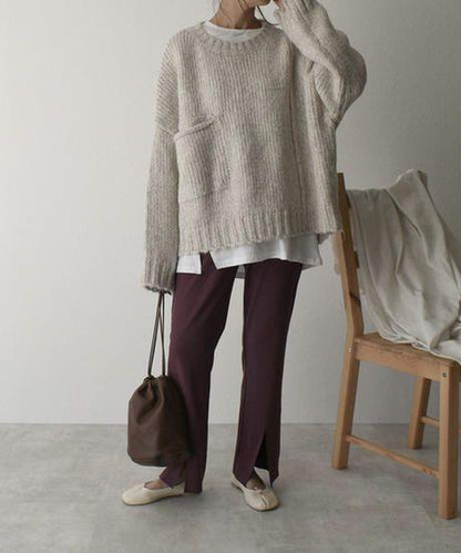 Sweter damski | oversize, kontrastowa kieszeń