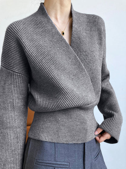 Sweter damski | kopertowy, dekolt V