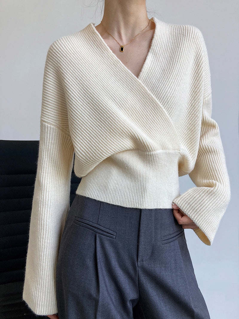 Sweter damski | kopertowy, dekolt V