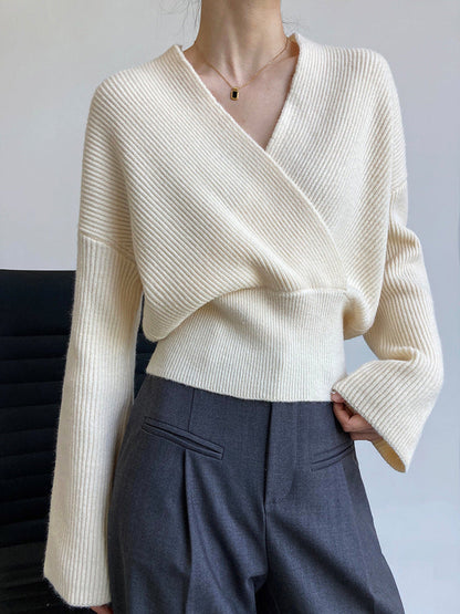 Sweter damski | kopertowy, dekolt V