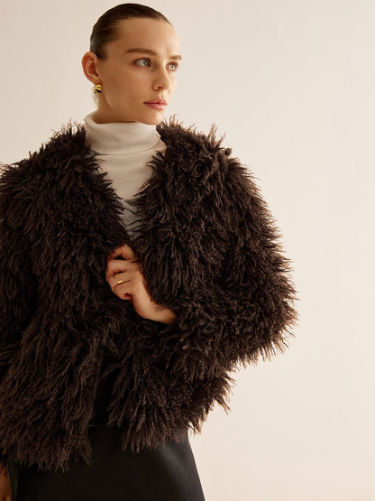 Kurtka teddy damska | sztuczne futro, oversize