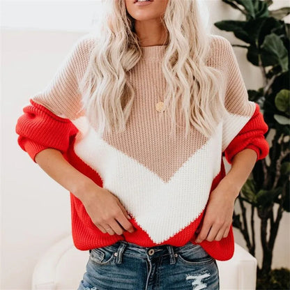 Sweter damski | color block, okrągły dekolt