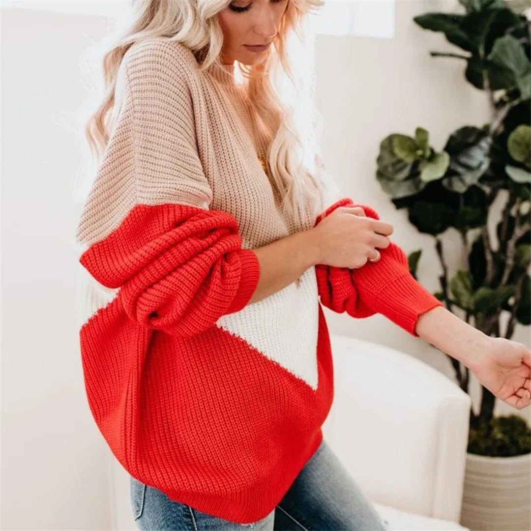 Sweter damski | color block, okrągły dekolt