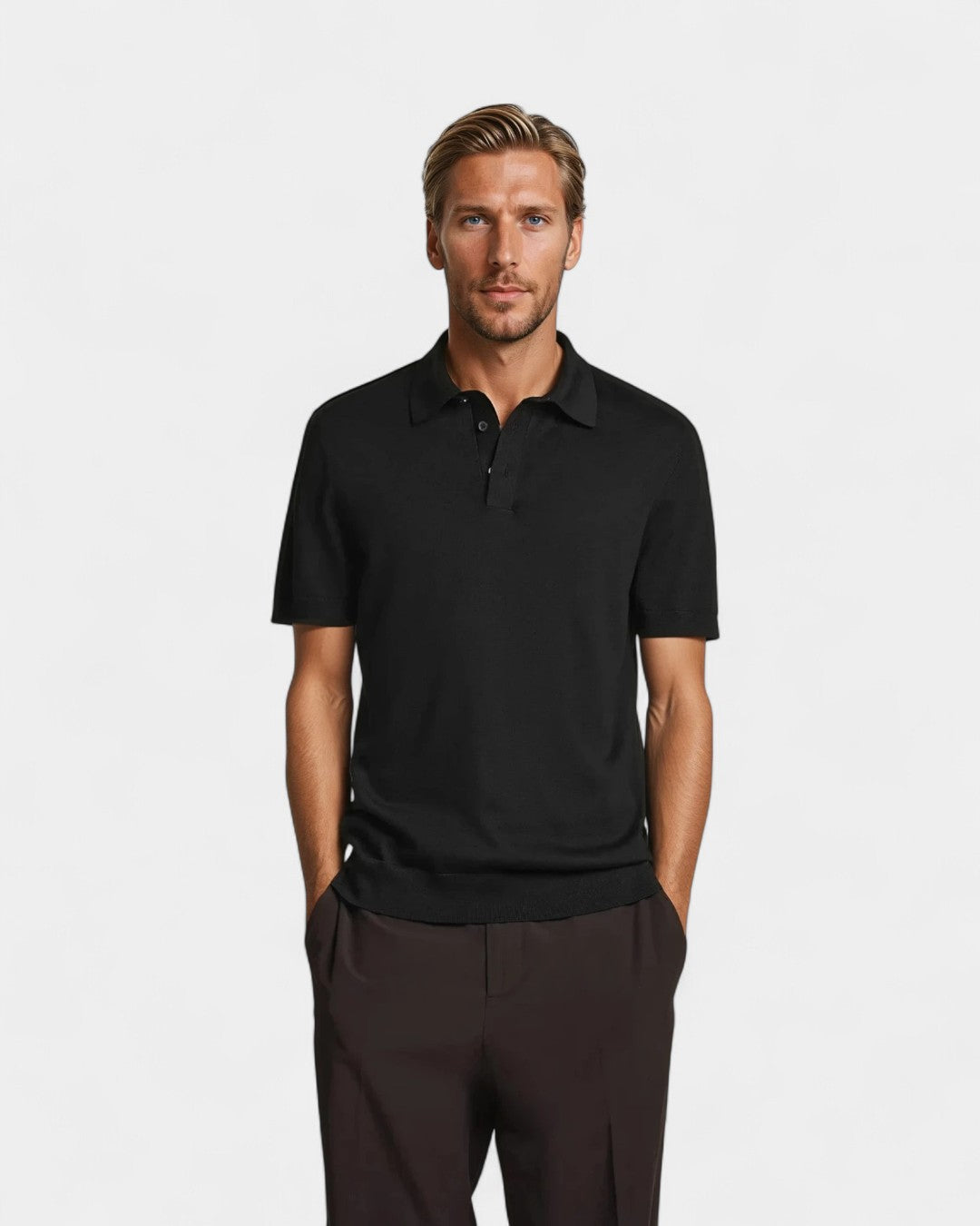 Polo męskie z dzianiny | listwa na 3 guziki, slim fit