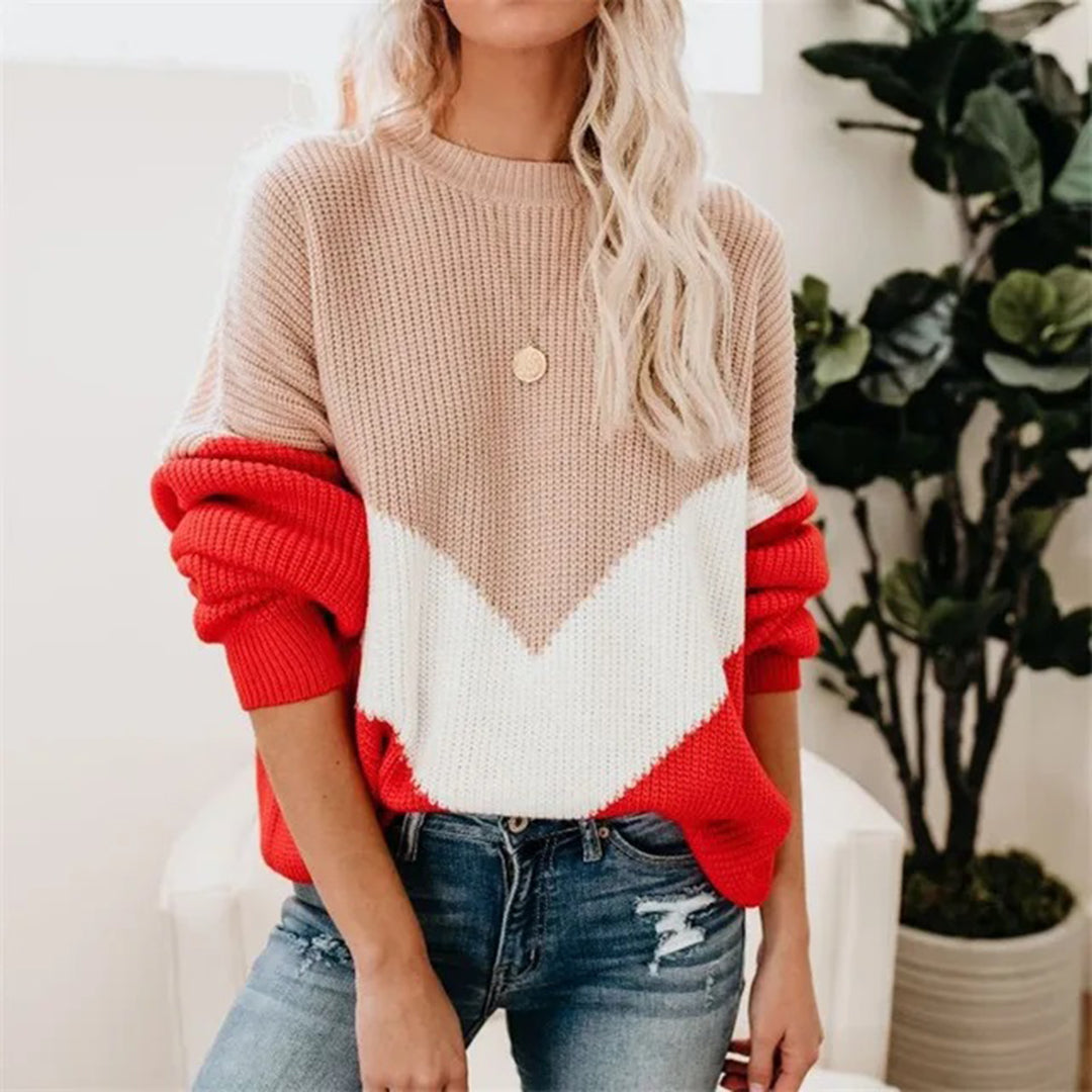 Sweter damski | color block, okrągły dekolt