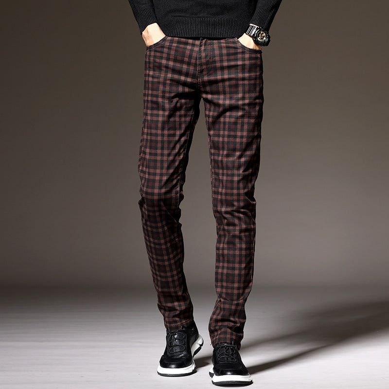 Spodnie męskie w kratę | slim fit, strukturalny pas