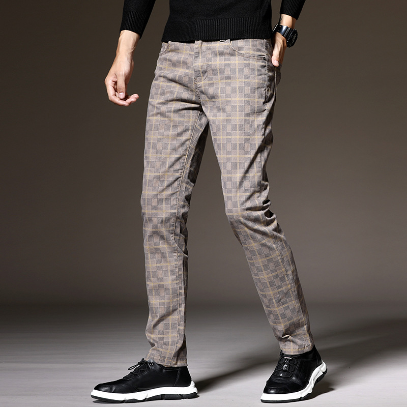 Spodnie męskie w kratę | slim fit, strukturalny pas