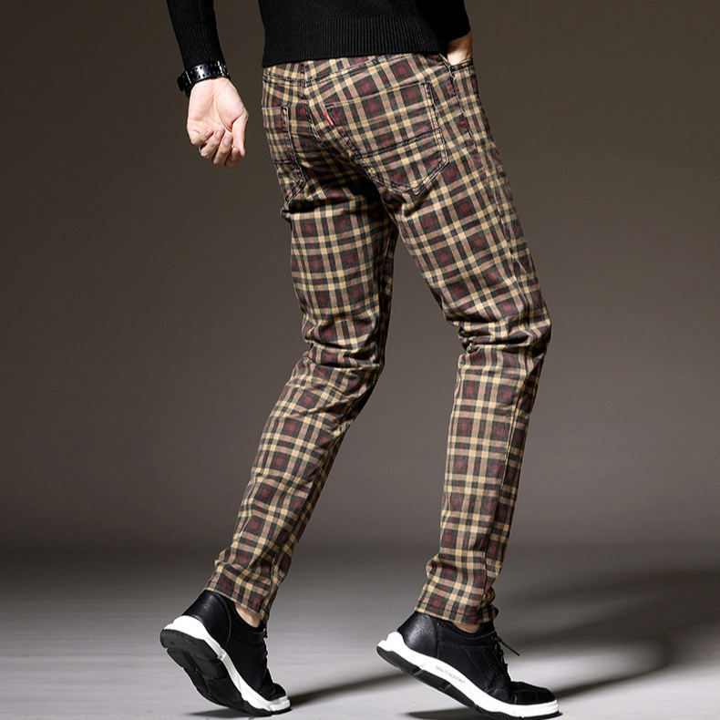 Spodnie męskie w kratę | slim fit, strukturalny pas
