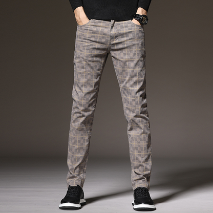Spodnie męskie w kratę | slim fit, strukturalny pas