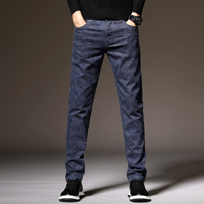 Spodnie męskie w kratę | slim fit, strukturalny pas