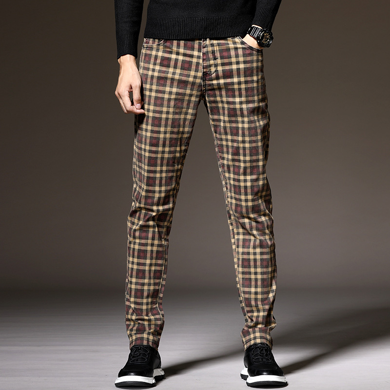 Spodnie męskie w kratę | slim fit, strukturalny pas