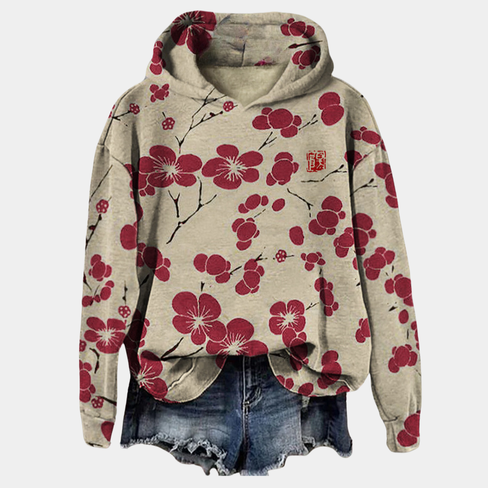 Bluza z kapturem damska | kwiatowy nadruk