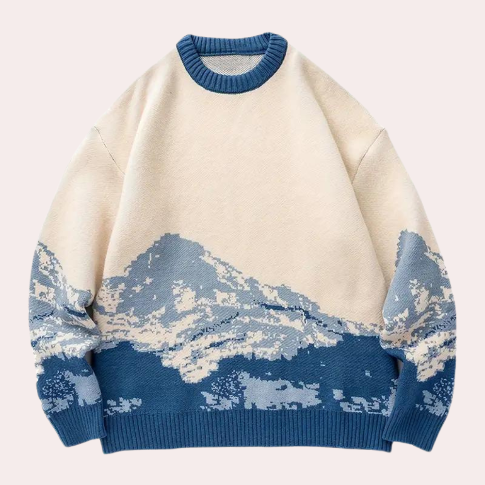 Sweter męski | wzór górski, luźny krój
