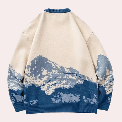 Sweter męski | wzór górski, luźny krój
