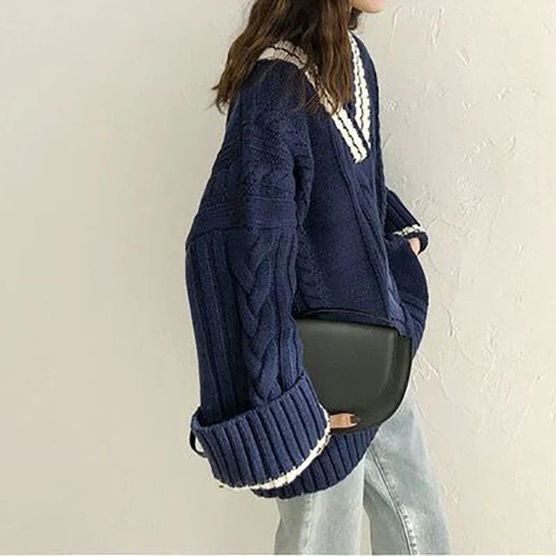 Sweter damski | dekolt V, prążkowana dzianina