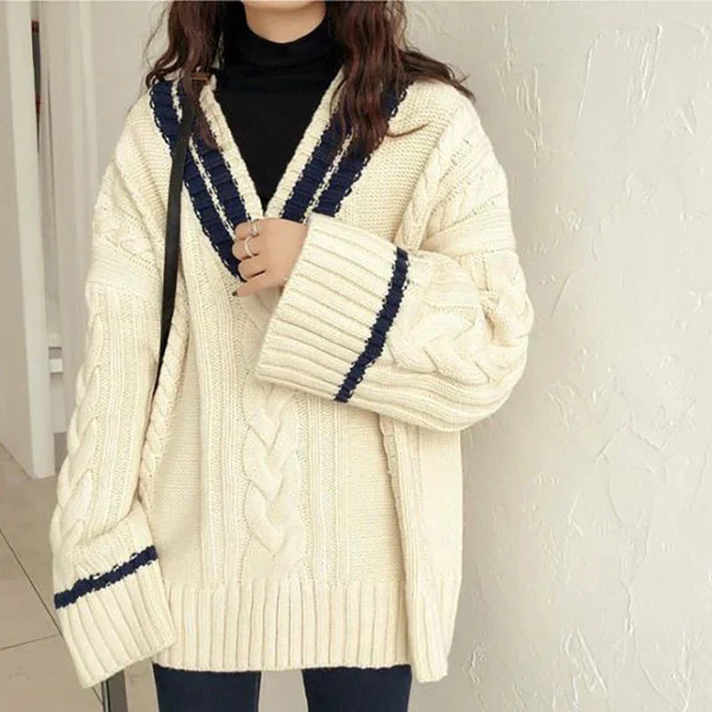 Sweter damski | dekolt V, prążkowana dzianina