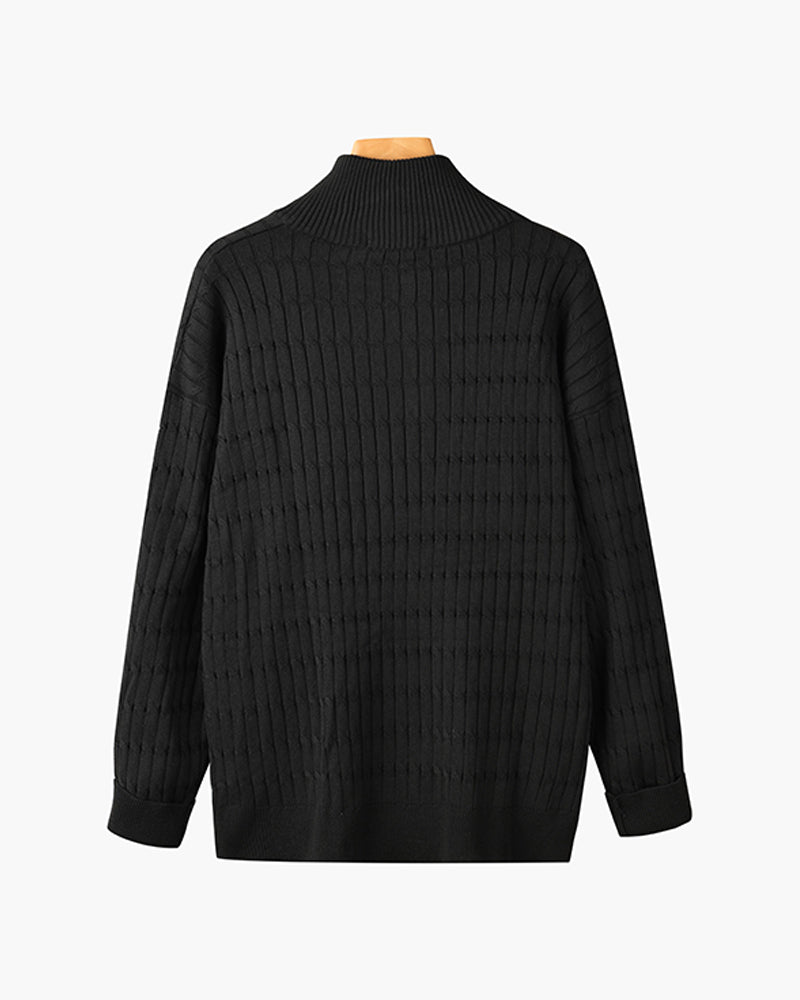 Sweter męski | wzór torsadowy, półzamek