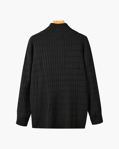 Sweter męski | wzór torsadowy, półzamek