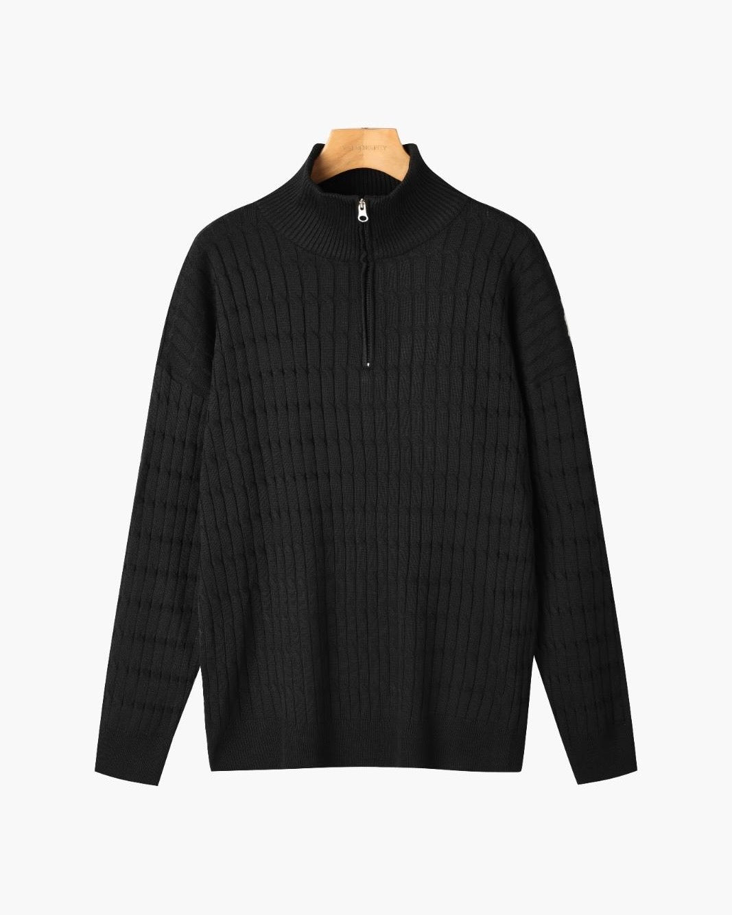 Sweter męski | wzór torsadowy, półzamek