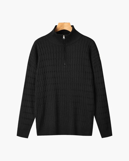Sweter męski | wzór torsadowy, półzamek