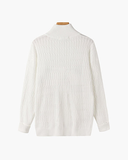 Sweter męski | wzór torsadowy, półzamek