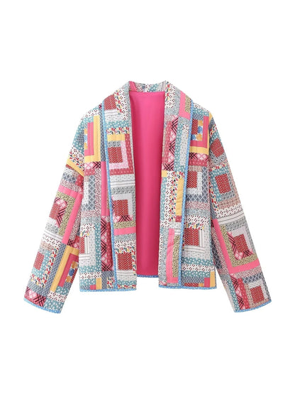 Kurtka pikowana | patchwork, otwarty przód