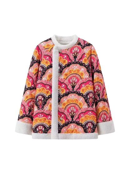 Kurtka boho | podszewka sherpa, wzór wielokolorowy