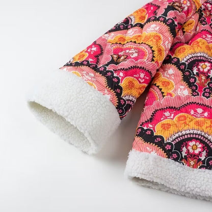 Kurtka boho | podszewka sherpa, wzór wielokolorowy